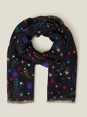 Accessorize Black Multicolour Star Print 100% Cotton Scarf - Image 2 of 3