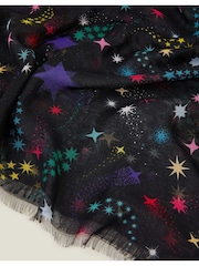 Accessorize Black Multicolour Star Print 100% Cotton Scarf - Image 3 of 3