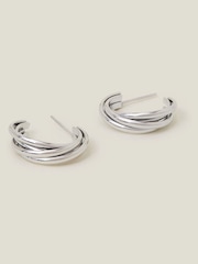 Accessorize Silver Tone Platinum Coated Stainless Steel Twist Hoop Earrings - Image 1 of 3