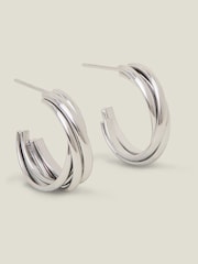 Accessorize Silver Tone Platinum Coated Stainless Steel Twist Hoop Earrings - Image 2 of 3