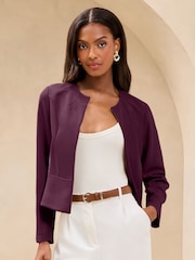 Lipsy Purple Cropped Collarless Blazer - Image 1 of 5
