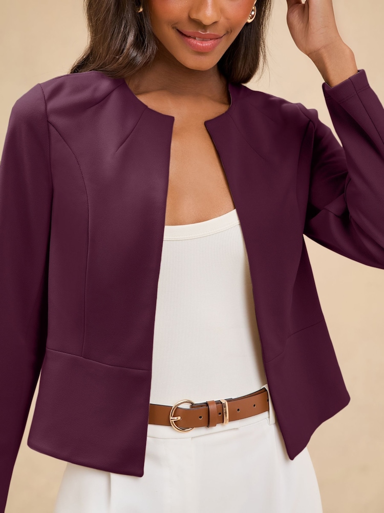 Lipsy Purple Cropped Collarless Blazer - Image 4 of 5