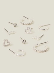 Accessorize Silver Tone Diamante Star Stud and Hoop Earrings 10 Pack - Image 1 of 2