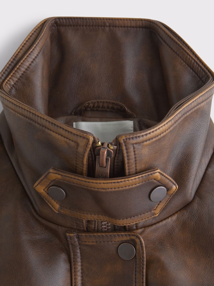 Abercrombie & Fitch Brown Funnel Neck Distressed Bomber Jacket - Image 10 of 10