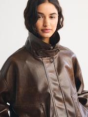 Abercrombie & Fitch Brown Funnel Neck Distressed Bomber Jacket - Image 2 of 10