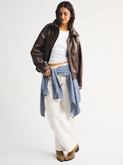 Abercrombie & Fitch Brown Funnel Neck Distressed Bomber Jacket - Image 3 of 10