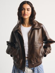 Abercrombie & Fitch Brown Funnel Neck Distressed Bomber Jacket - Image 4 of 10