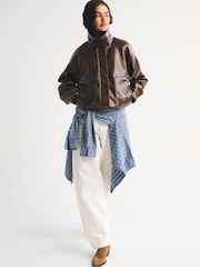 Abercrombie & Fitch Brown Funnel Neck Distressed Bomber Jacket - Image 5 of 10