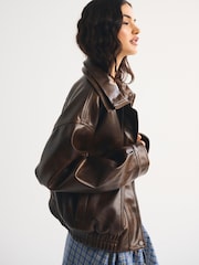 Abercrombie & Fitch Brown Funnel Neck Distressed Bomber Jacket - Image 6 of 10