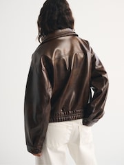 Abercrombie & Fitch Brown Funnel Neck Distressed Bomber Jacket - Image 7 of 10