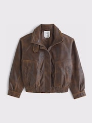 Abercrombie & Fitch Brown Funnel Neck Distressed Bomber Jacket - Image 8 of 10