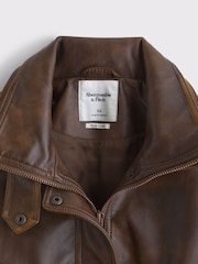 Abercrombie & Fitch Brown Funnel Neck Distressed Bomber Jacket - Image 9 of 10