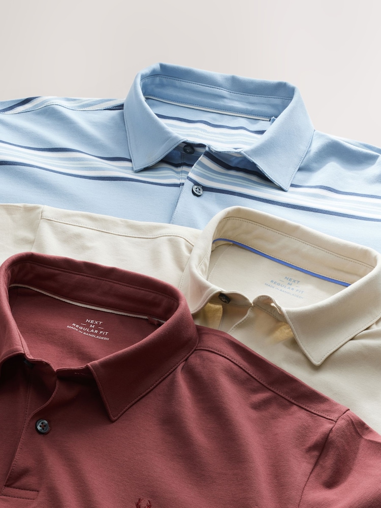 Bleu Rayure/Écru/Rouge - Ajustement régulier - Polo en jersey Manches courtes 3 Pack - Image 11 of 12