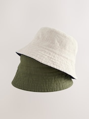 Khaki Green/Navy Blue Linen Reversible Bucket Hat 2 Pack - Image 1 of 4