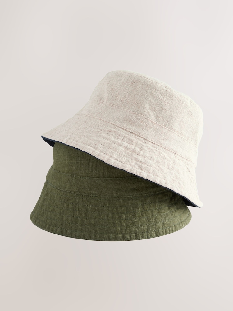 Зеленый хаки/темно-синий - Linen Reversible Bucket Hat 2 Pack - Изображение 1 из 4 Зеленый хаки/темно-синий - Linen Reversible Bucket Hat 2 Pack - Изображение 1 из 4