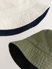Khaki Green/Navy Blue Linen Reversible Bucket Hat 2 Pack - Image 4 of 4