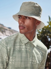 Neutral Stone Reversible Embroidery Bucket 100% Cotton Hat - Image 1 of 5