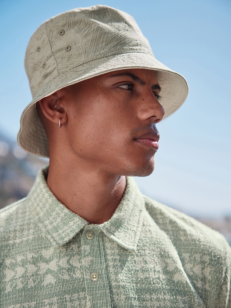 Neutral Stone Reversible Embroidery Bucket 100% Cotton Hat - Image 2 of 5