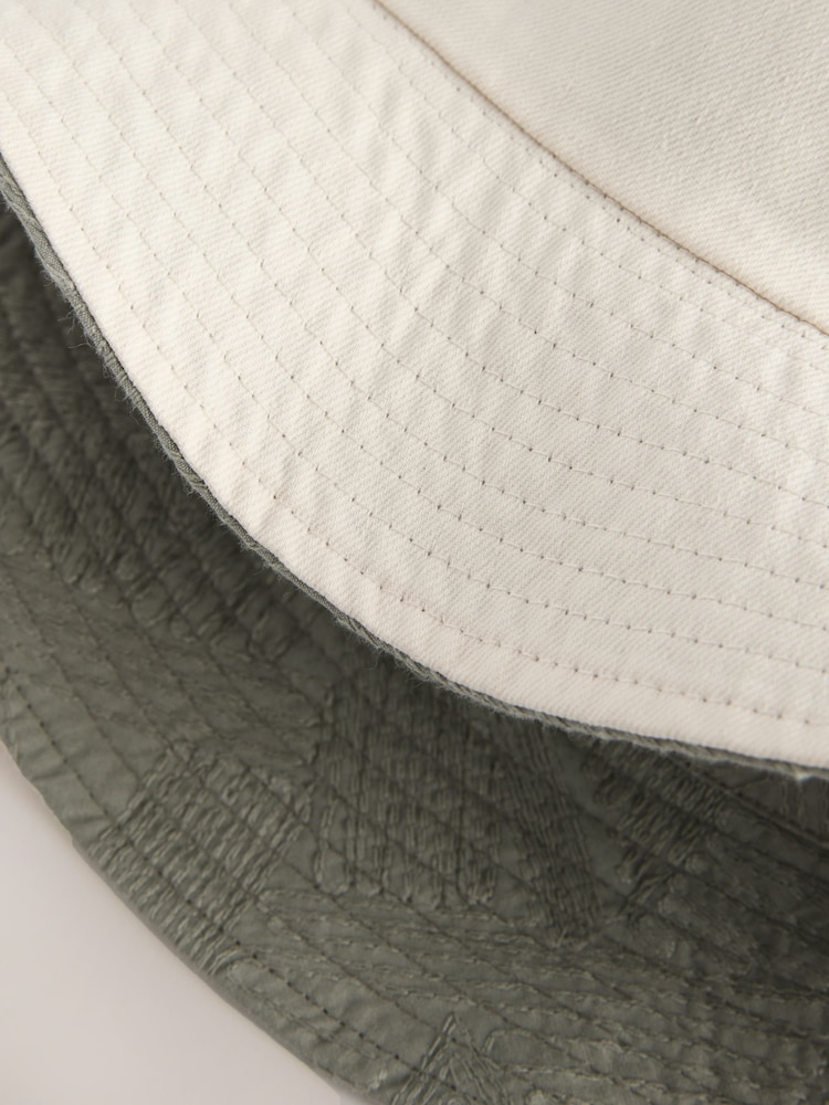 Neutral Stone Reversible Embroidery Bucket 100% Cotton Hat - Image 5 of 5