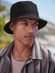 Черный - Reversible Broderie Bucket 100% Cotton Hat - Изображение 1 из 6