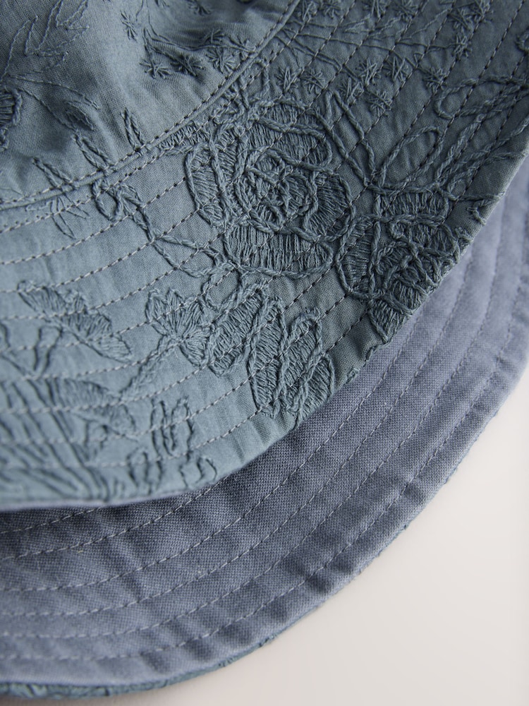 Teal Blue Reversible Embroidery Bucket 100% Cotton Hat - Image 3 of 4