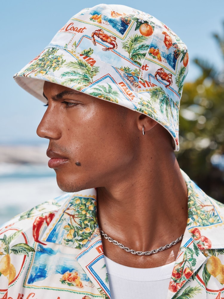 Multi Reversible Vacation Print 100% Cotton Bucket Hat - Image 1 of 2