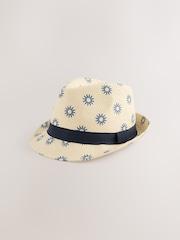 White Woven Sun Print Trilby Hat - Image 1 of 3