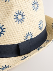 White Woven Sun Print Trilby Hat - Image 3 of 3