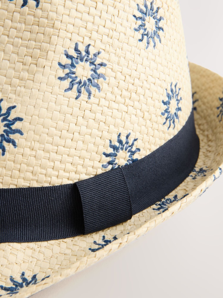 White Woven Sun Print Trilby Hat - Image 3 of 3