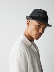 Black Woven Trilby Hat - Image 1 of 4
