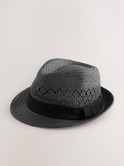 Black Woven Trilby Hat - Image 2 of 4