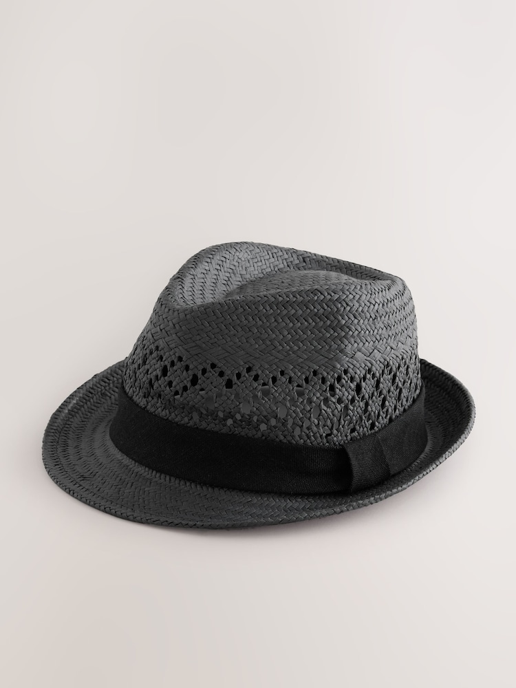 Black Woven Trilby Hat - Image 2 of 4