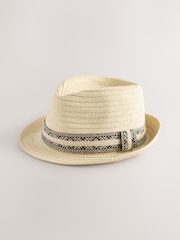 White Straw Ikat Band Trilby Hat - Image 1 of 3