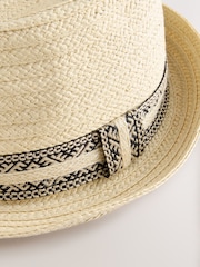 White Straw Ikat Band Trilby Hat - Image 2 of 3