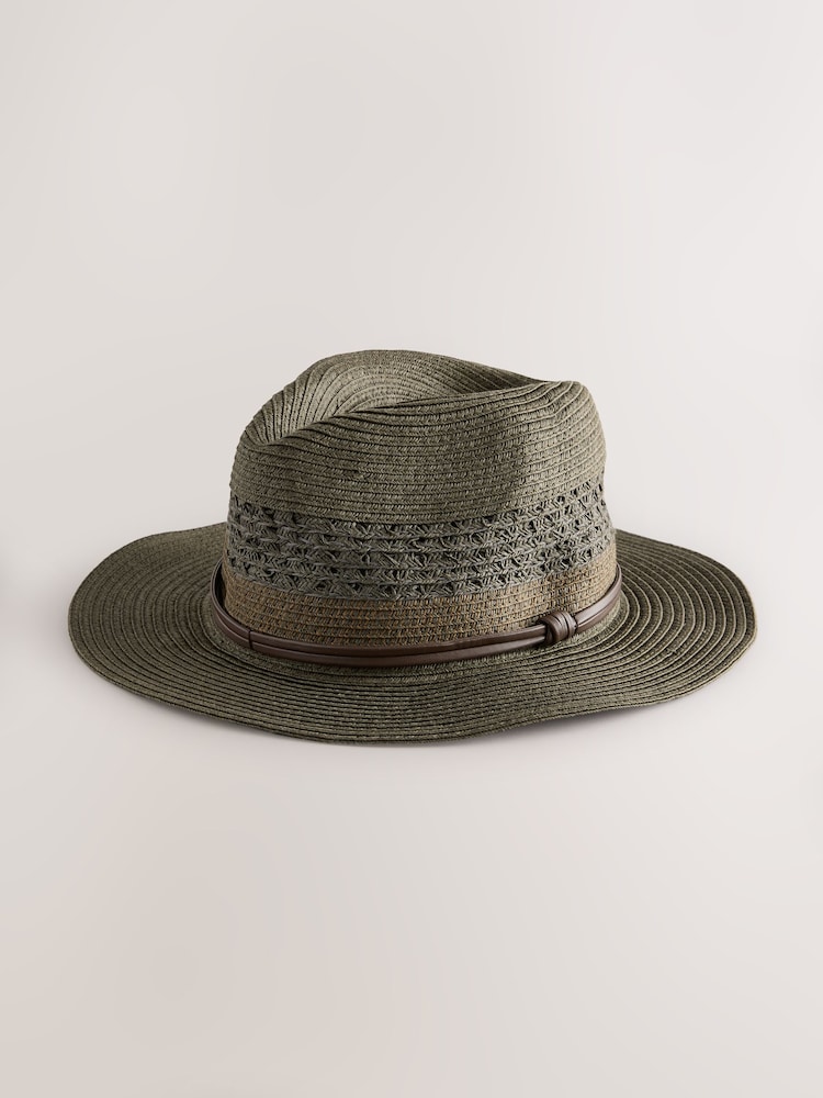 Khaki Green Panama Style Straw Hat - Image 1 of 3