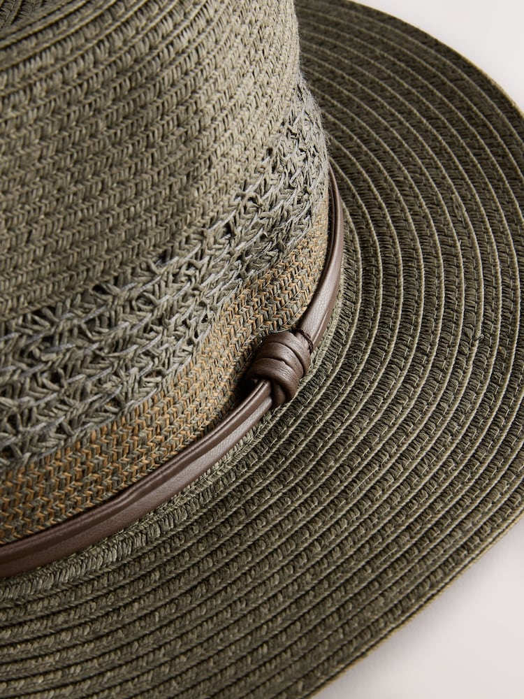 Khaki Green Panama Style Straw Hat - Image 2 of 3