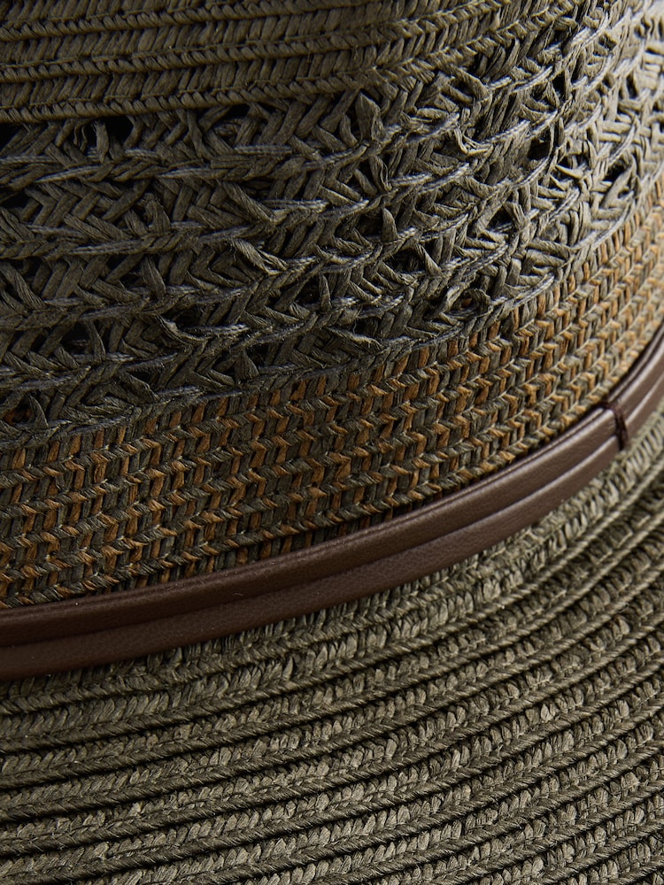 Khaki Green Panama Style Straw Hat - Image 3 of 3