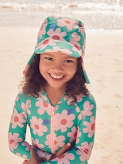 Green/Pink Flower Swim Cap (3mths-10yrs) - Image 1 of 6