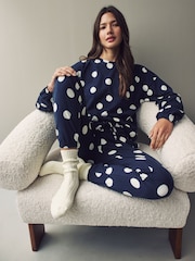 Navy Blue Spot 100% Cotton Long Sleeve Pyjamas - Image 1 of 10