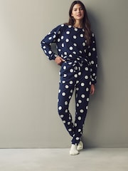Navy Blue Spot 100% Cotton Long Sleeve Pyjamas - Image 2 of 10