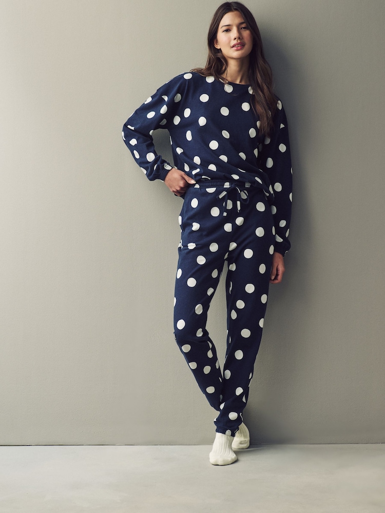 Navy Blue Spot 100% Cotton Long Sleeve Pyjamas - Image 2 of 10
