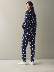 Navy Blue Spot 100% Cotton Long Sleeve Pyjamas - Image 3 of 10