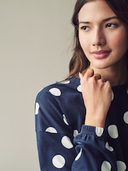 Navy Blue Spot 100% Cotton Long Sleeve Pyjamas - Image 4 of 10