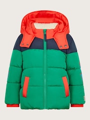 Monsoon Green Colourblock Hooded Puffer Jacket - Image 1 of 3