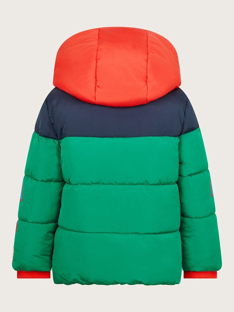 Monsoon Green Colourblock Hooded Puffer Jacket - Image 2 of 3