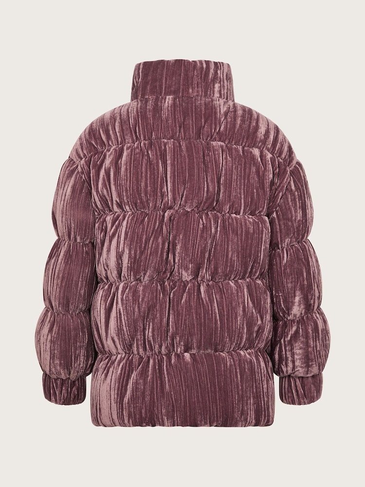 Monsoon Pink Crushed Velvet Puffer Jacket - Image 3 of 4