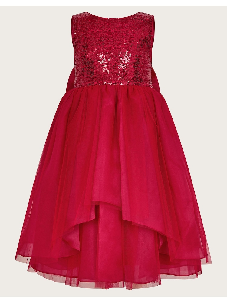 Monsoon Red Olivia Sequin Organza Dress - Image 1 of 7