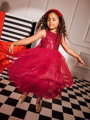 Monsoon Red Olivia Sequin Organza Dress - Image 3 of 7