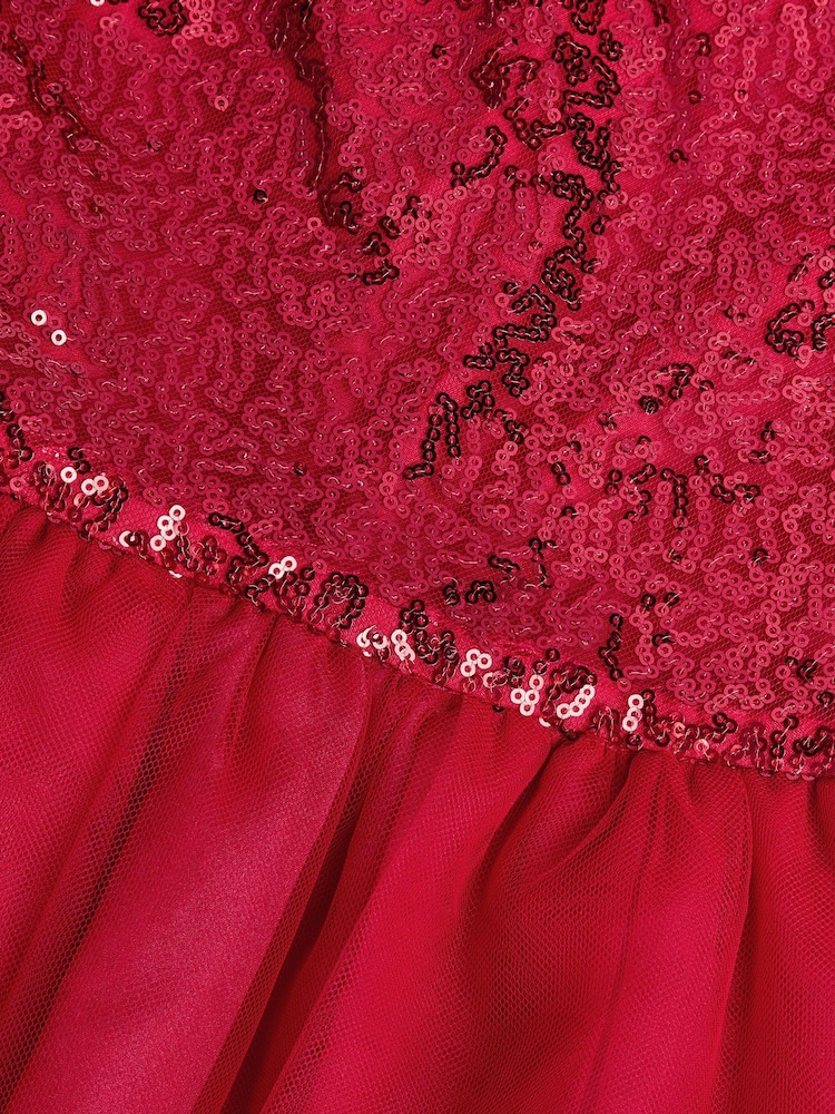 Monsoon Red Olivia Sequin Organza Dress - Image 7 of 7