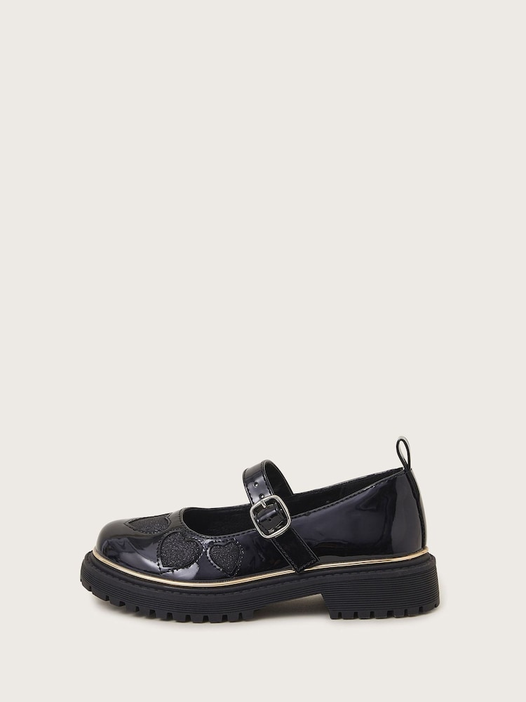 Monsoon Black Glitter Heart Chunky Mary Jane Shoes - Image 1 of 2